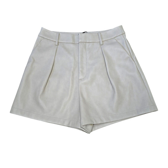 NWT 7‎ For All Mankind Camel Tan Vegan Leather Shorts Size Large Neutral Minimal - Picture 1 of 12